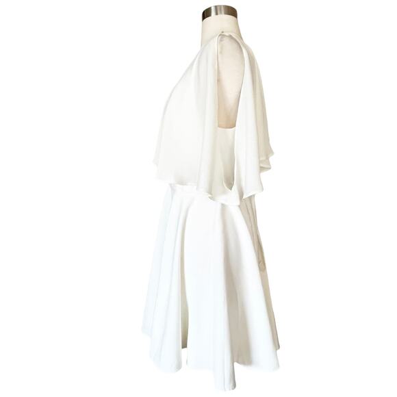 JAY GODFREY Chiffon Cape Mini Dress V-Neck Ivory White Fit n Flare Belt 8 NWT - Picture 7 of 11